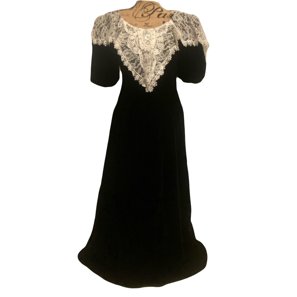 Cachet By Bari Protas Vintage Black Velvet Drop Waist Dress Size  10